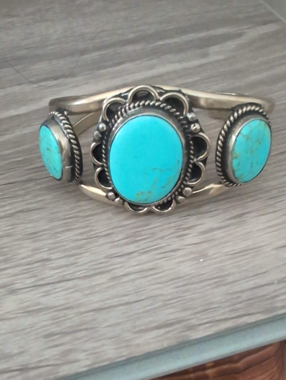 Silver Turquoise Three-Stone Cuff Bracelet